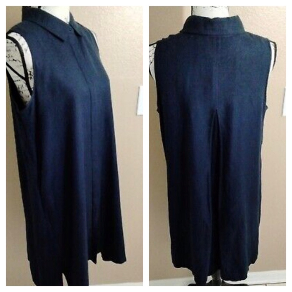Joan Vass Navy Blue Linen Blend A Line Shirt Dress 4
